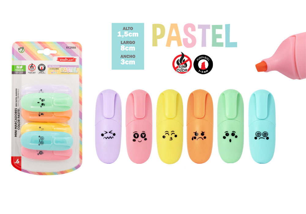 Conjunto de 6 Mini Marcadores Pastel