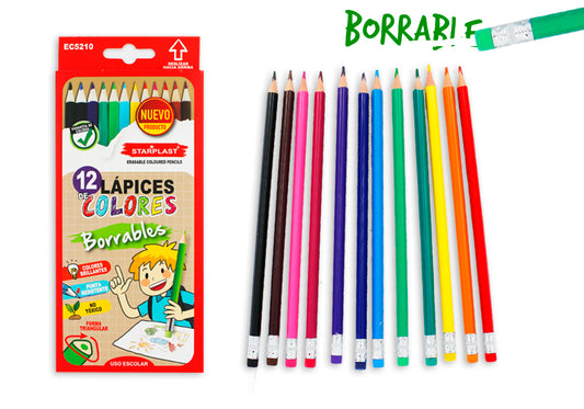 Lápices De Colores Borrables Con Goma 12U