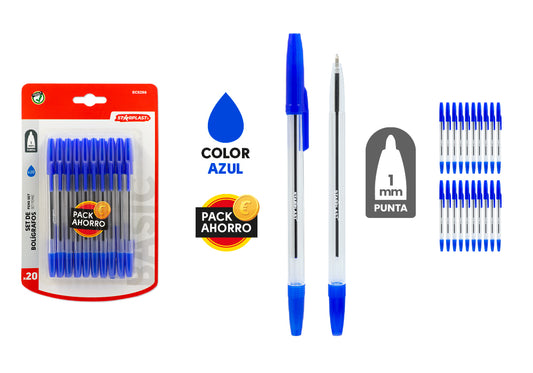 Set Bolígrafos 1.0Mm 20U Tinta Azul