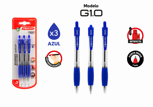 3 Bolígrafos De Colores 3U Azul