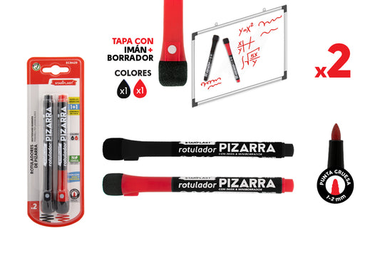 白板笔2支装 Rotulador De Pizarra 2Pcs Rojo Y Negro