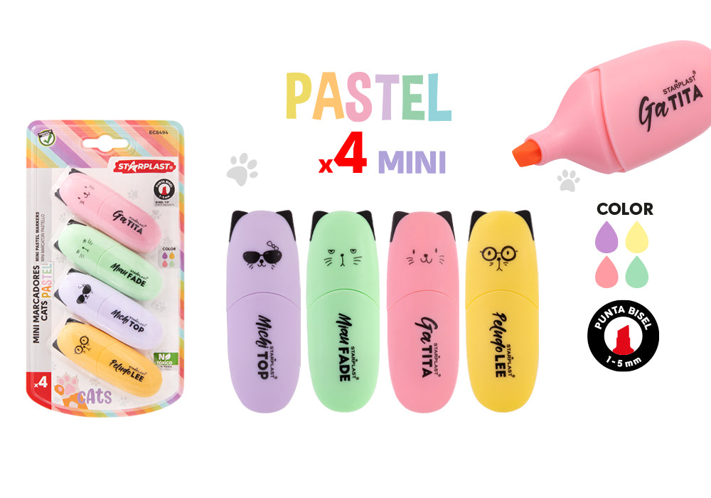 Conjunto de 4 marcadores de gatinho pastel