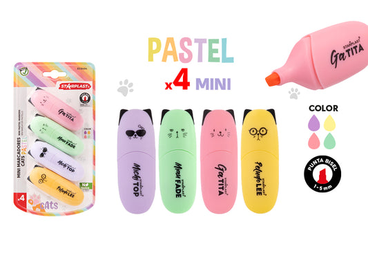 Conjunto de 4 marcadores de gatinho pastel