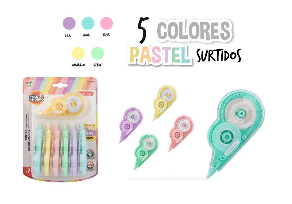 Conjunto de 7 Fitas Corretoras 8 M Cores Pastel