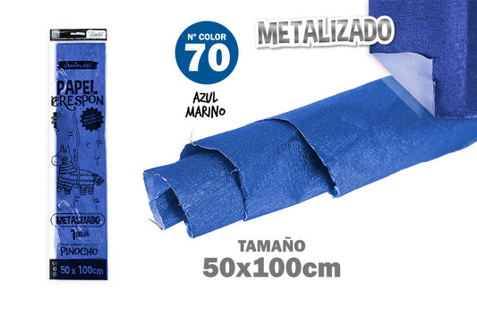 Papel Crepom 50X100Cm N70 Metálico Azul Marinho