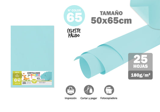 Cartão 50X65Cm 180G/M2 25U N65 Azul Pálido