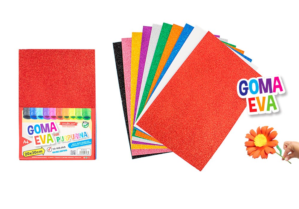 Glitter Eva Borracha 20X30Cm 2Mm 10U Cores Sortidas