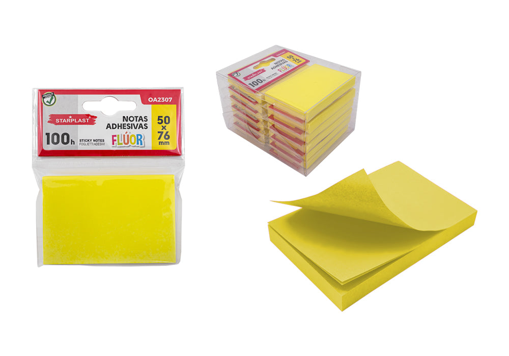 Bloco de notas adesivo amarelo 50X76Mm 100H