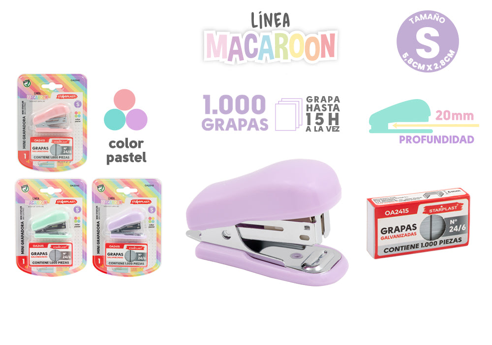 Grampeador Macaroon Mini Linha Cores Pastel