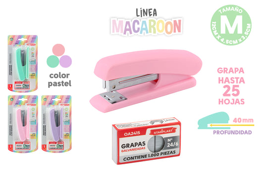 Grampeador Com Grampos 24/6 Cores Pastel