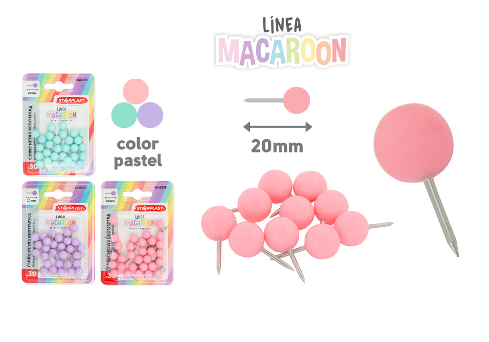 Chinchetas Redondas Palstico De Colores Pastel 20Mm 30Pcs