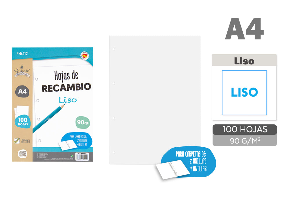 Recambio A4 100H 90G Liso 4 Taladros