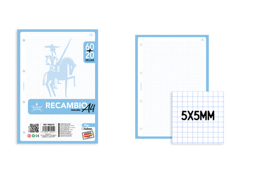 Recambio A4 90G/M2 80U Cuadros 5X5Mm Azul Claro