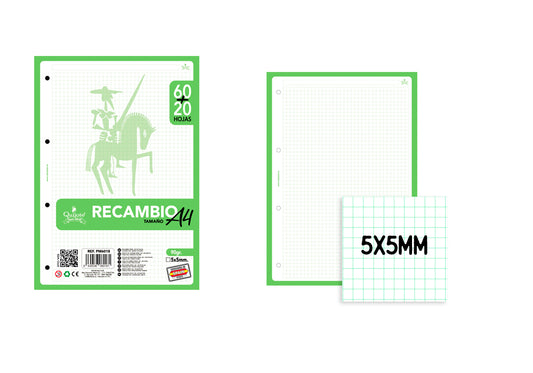 Recambio A4 90G/M2 80U Cuadros 5X5Mm Lila