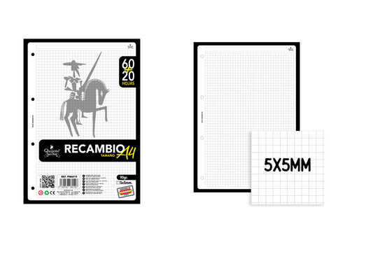 Recambio A4 90G/M2 80U Cuadros 5X5Mm Negro