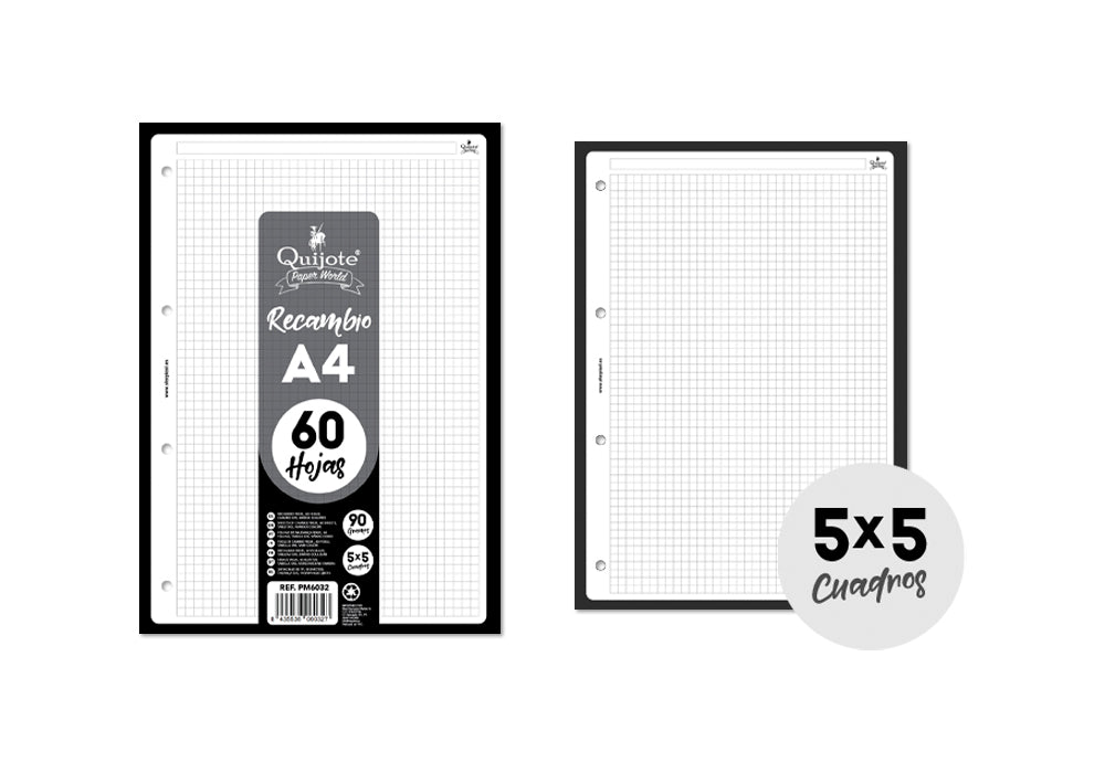 Hojas De Recambio A4 90G/M2 60U Hoja Cuadros 5X5Mm Negro