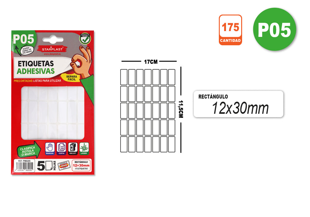 Etiquetas Adhesivas P05 5H 12X30Mm