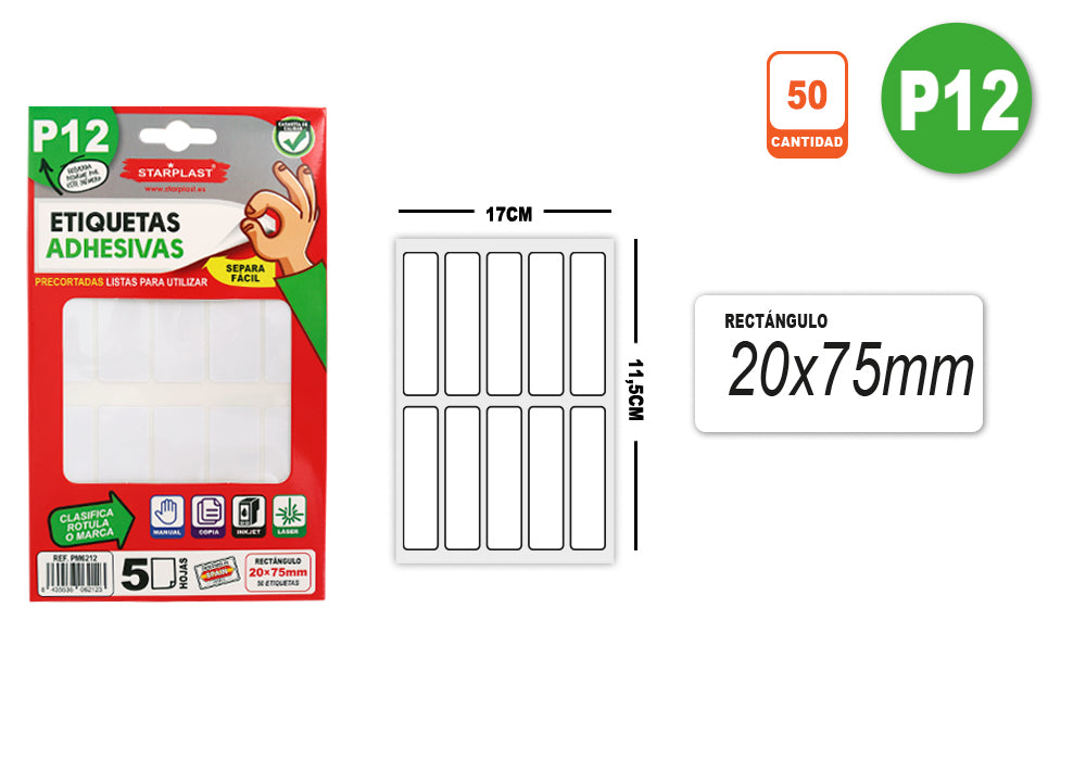 Etiquetas Adhesivas P12 5H 20X75Mm