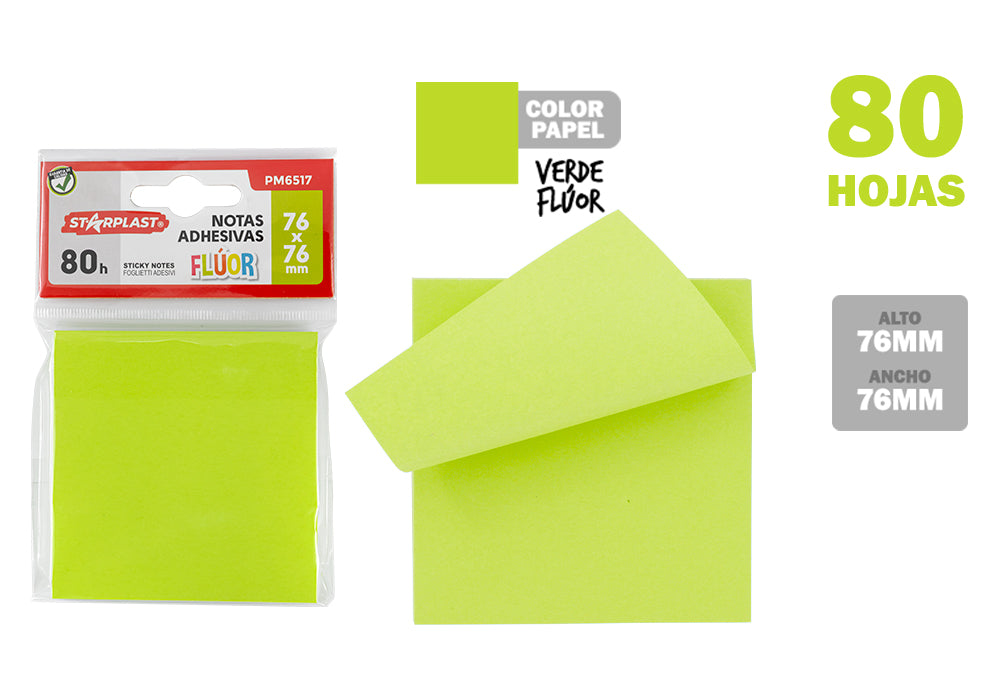 Bloco de Notas Adh.76X76Mm 80H Verde Fluor