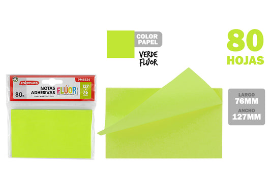 Bloco de Notas Adh.127X76Mm 80H Verde Fluor