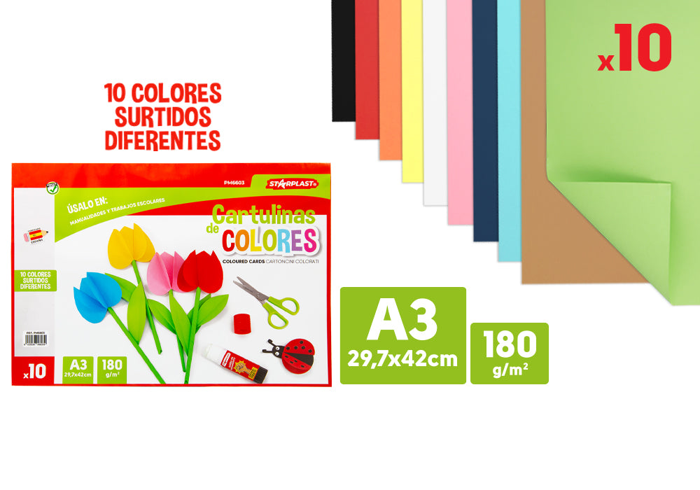 Bloc Cartulina Colores Surtidos A3 180G/M2 10U