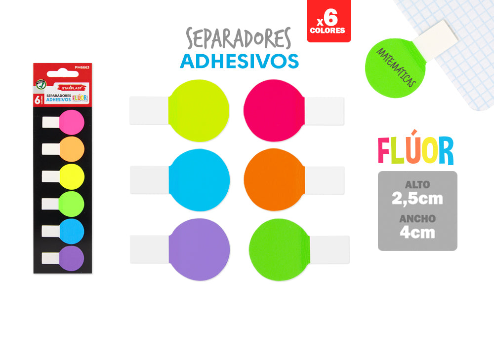 Separadores Adhesivos Flúor 6 Colores Forma Circular