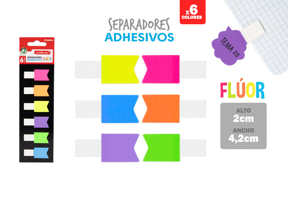 Separadores Adhesivos Flúor 6 Colores Forma Bandera