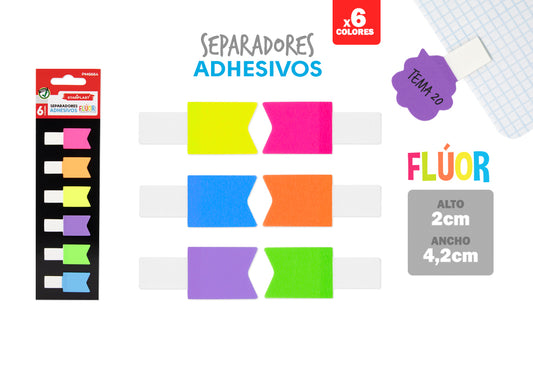 Separadores Adhesivos Flúor 6 Colores Forma Bandera