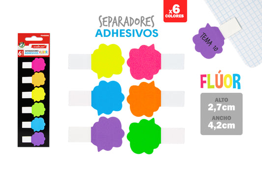 Separadores Adhesivos Flúor 6 Colores Forma Nube