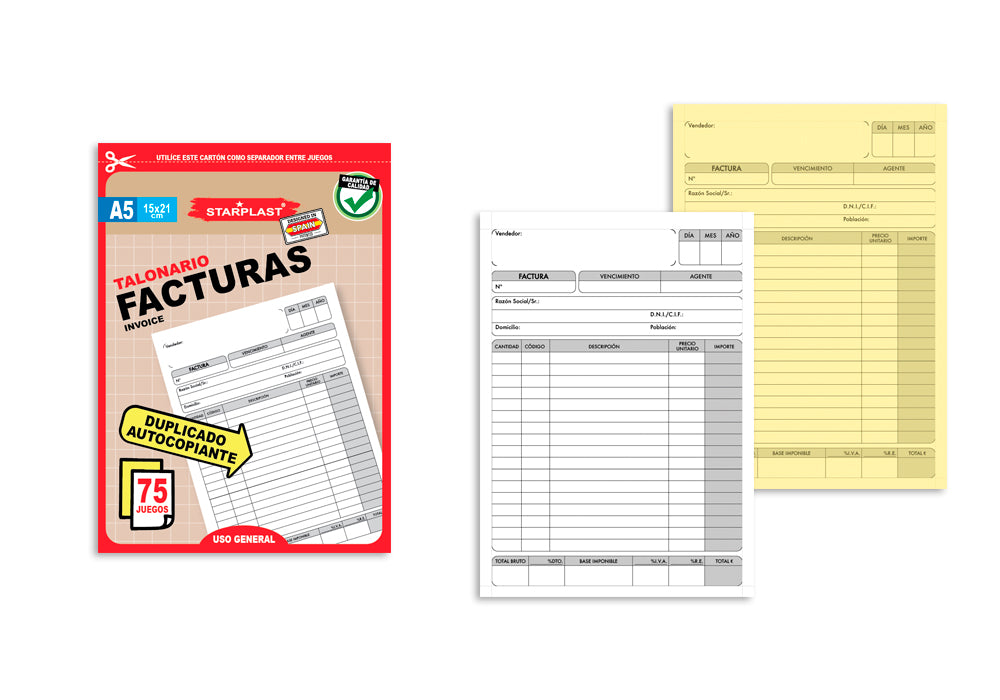 Talão de cheques de fatura duas vias A5 75U