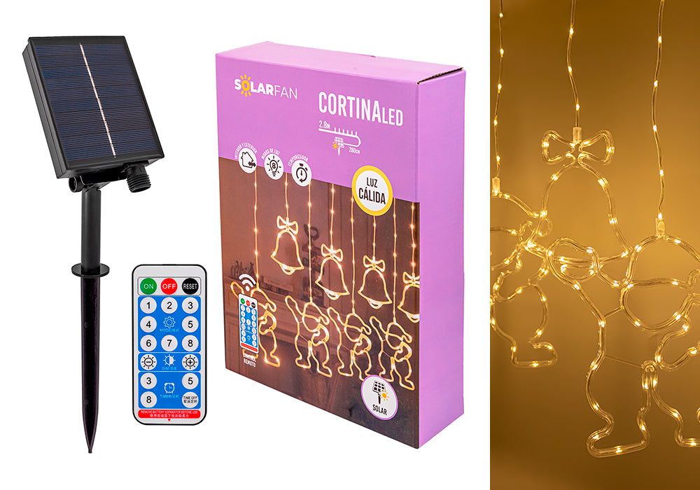 Cortina Luces Led Solarfan - Guirnalda Con Figuras, Luz Cálida